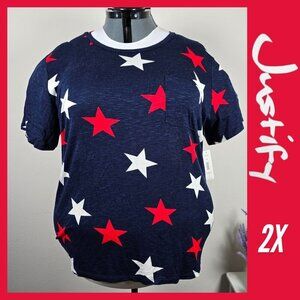 2/$15  Patriotic Stars Crew Tee in Navy, Red, and White Size 2X